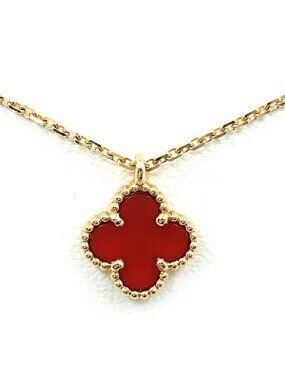 Van Cleef & Arpels 18k Pink Gold Sweet Alhambra Pendant Carnelian